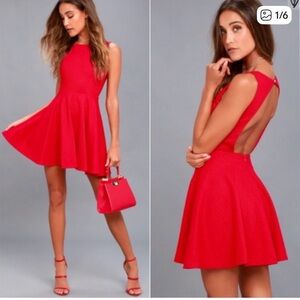 NEW Lulu's Cherry Red Formal Backless Skater Dress